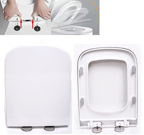 Toilet Seats SquareShaped with Soft-Closing Mechanism Quick-Release Function, Hygienic Toilet Seat Made of Antibacterial, Scratch-Resistant, Easy Installation White