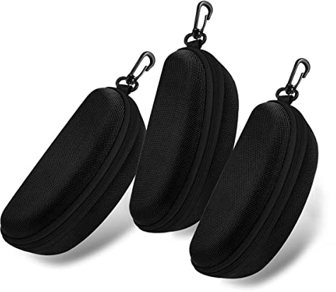 3pcs Zipper Hard Shell Sunglasses Case and Eyeglasses Case Portable Travel Glasses Case with Plastic Hook (Black)