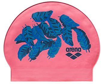 Arena Printed Soft Latex Swim Cap Unisex Bathing Cap for Men and Women Fits Long Hair Reduces Drag, 100% Latex, Tropical Leaves