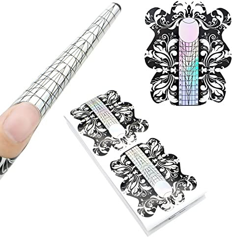 Stiletto Nail Forms for Gel Builder Acrylic Nails 100 Pieces, LEA-SHALL Extra Long Guide Stickers Nail Art Extension Tips Self-Adhesive Professional Tools for Women Girls DIY Home Salon