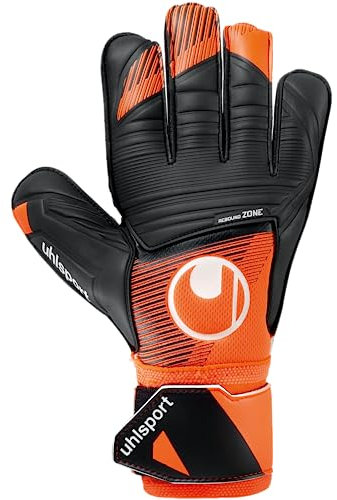 uhlsport Soft Resist+ Fußball Torwarthandschuhe - Handschuhe für Torhüter - speziell für Kunstrasen und Hartböden, 5, fluo orange/schwarz/weiß