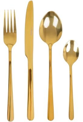 HOMLA 24-delat bestickset i rostfritt stål Lugano – elegant bestick med kniv, gaffel, skedar, teskedar – bordsbestick för hem, evenemang, restaurang – set för 6 personer – guld