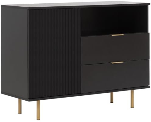 Marmex Nubia 01S Kombikommode, 1-türige Kommode mit 2 Schubladen, Kommode auf hohen Beinen, Kommode mit gefrästen Schranktüren, 107x80x41 für Wohnzimmer, Schlafzimmer, Flur (schwarz)
