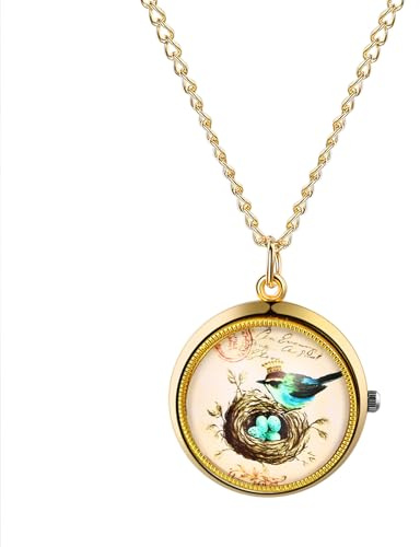 OIDEA Orologio da Taschino Uomo: Orologio al Quarzo Tasca Numeri Arabi Vintage Colore Oro Uccello Custodia Girevole con Catenina - Regalo Uomo Festa del Papà Natale
