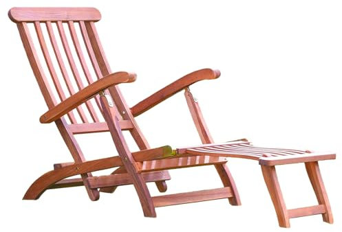 Faltbare Sonnenliege aus Holz mit verstellbarer Rückenlehne & Fußstütze - witterungsbeständiger Akazienholz-Liegestuhl für Garten, Terrasse & Pool, gepolsterte Sitzfläche, ergonomische Armlehnen