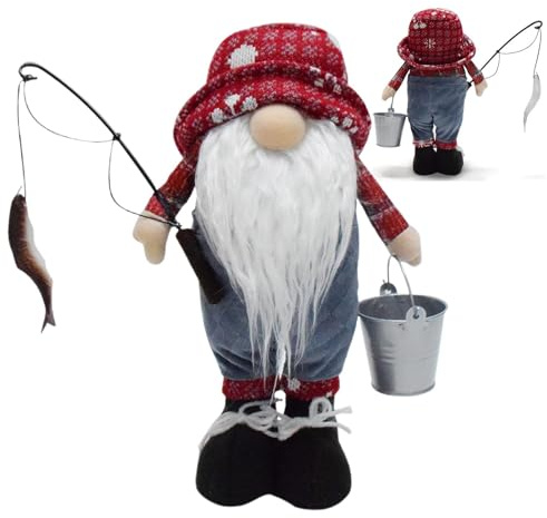 Ornamento a forma di gnomo senza volto, statuette di Tomte fatte a mano, decorazione da tavolo, gnomo da pesca, decorazione rustica per la casa, gnomo da pesca fatto a mano per fascino stravagante