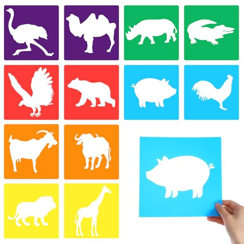 12 Stück Malschablonen für Kinder Groß 8 inch Bunte Plastik Zum Malen Set Schablonen Malschablonen Schablonen Kinders Plastik Wiederverwendbar MalereiSchablonen zum Malen