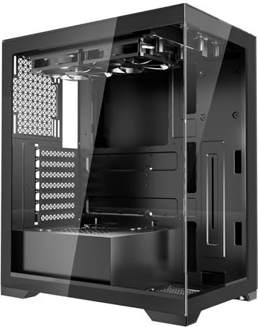 VEVOR Caja de PC Torre Media con Panel de Vidrio Templado Alto Flujo de Aire 2 Ventiladores de 120 mm Gestión de Cables Compatible con GPU hasta 360 mm de Longitud Compatible con ATX/M-ATX/ITX