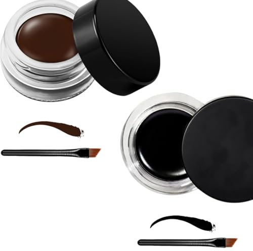2 pezzi Gel Eyeliner, Gel Eyeliner in Crema a Lunga Durata Impermeabile, Pigmenti ad Alta Intensità Trucco per Prova di Sbavature,Waterproof con Pennelli （Nero e marrone）