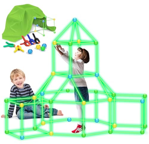 YOOHBERRYS 130 Piezas Kit Construcción Fuerte Niños, Juego Construcción Que Brillan en la Oscuridad, Construcciones para Peques, Tienda Campaña Infantil para Niños de 5 a 13 Años