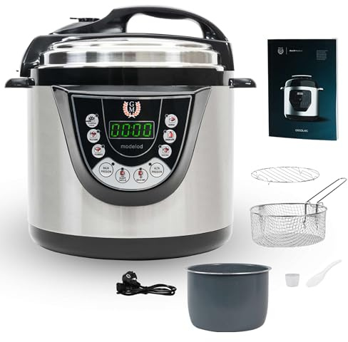 Cecotec Programmierbarer Kocher Modell D mit Brat- und Sprachfunktion. 24 Std. Schnellkochtopf mit 6 Liter Fassungvermögen, 9 Kochmenüs und 2 Druckstufen, Ideal für 12 Personen