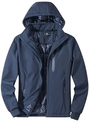 TONY BACKER Giacca Uomo Invernale Softshell Impermeabile Antivento con Cappuccio Staccabile, Giubbotto Cappotto Casual Trekking 3510 (IT, Testo, L, Regular, Regular, BLU-02)