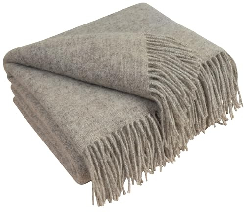 LYHome Couverture Laine 100% - Plaid pour Le Canape Le Lit 1-2 Personnes, Couvre Hiver, Plaids Chaud de Mouton, Couvertures Grand et Souple (140 x 200 cm | Beige Uni)