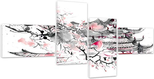 Feeby. Leinwandbild - 4 Teile - Bilder, Wand Bild, Wandbilder, Kunstdruck, 4-Teilig, Typ Z, 100x50 cm, JAPAN, ARCHITEKTUR, GRAU
