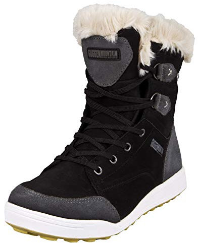 GUGGEN Mountain HPC56 Damen Fellstiefel Winterstiefel Winterschuhe Echtleder Stiefeletten gefütterte Leder Stiefel mit Kunstfell Boots Outdoorschuhe wasserdicht mit Membran, Farbe Schwarz-Grau, EU 37