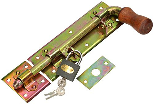 KOTARBAU® Skjutregel 280 mm Höger Med Hänglås Galvaniserad Gul Bult Grind Lås