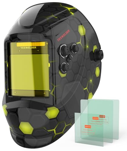 YESWELDER Large View Auto Darkening Welding Helmet, Blue Light Blocking, 1/1/1/1 True Color Solar Powered Welder Hood Mask with 4 Arc Sensors, Wide Shade 3/5-9/9-13 for TIG MIG ARC Cut and Grind