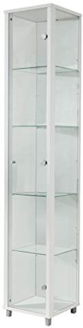 BR-Wohndesign Vitrina de cristal 172 x 32 x 33 cm en color blanco con 4 estantes de cristal, perfecta para coleccionistas