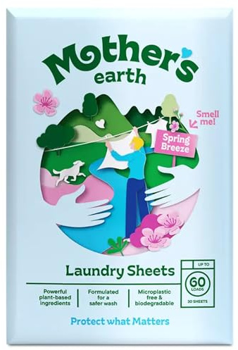 Mother’s Earth Laundry Detergent Sheets – Lightweight Laundry Sheets | Plastic-Free Packaging | Suitable for Everyday Washing | Spring Breeze