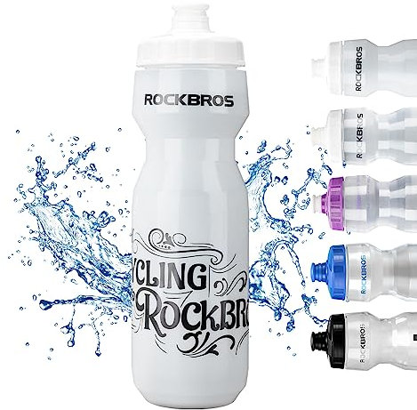 ROCKBROS Bidon Vélo 750ml Gourde Eau VTT Grande Bidon de Boisson PP5 sans BPA Bouteille pour Cyclisme Fitness Randonnée Décharge par Pression Transparent Blanc Noir Violet Bleu