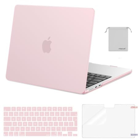 MOSISO Coque Compatible avec MacBook Air M5 M4 M3 M2 13 Pouces 2022-2026(A3449/A3240/A2681/A3113) 13,6 Pouces Protection Étui Rigide&Clavier QWERTY&Protecteur D'écran&Sac Rangement,Bébé Rose