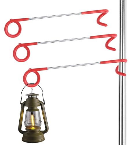 Lantern Stand Hook, Heavy Duty Stainless Steel Camping Hooks Hanger Light Pole Lanterns Stand Tent Camping Accessories Tent Pole Hook Lanterns Holder Hanger Clips for Grill, Hiking (3Pcs)