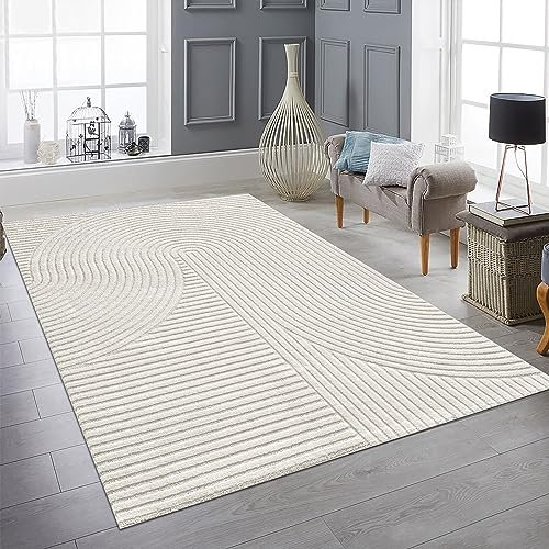 Teppich-Traum Teppich Moderner Designerteppich 3D Bogen Wohnzimmer Kurzflorteppich Creme 140x200 cm