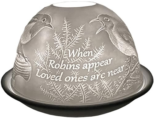 Cello Porcelain Tealight Holder Dome – Robin Design with 3D Image Projection Loving Message Candle Holder for Wax Melts Tealights Electric Candle Heater Oil Burner for Home Decor