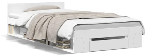 vidaXL Bettgestell, Bett mit Schublade für Schlafzimmer, Bettrahmen mit Lattenrost, Schlafzimmerbett Einzelbett, Weiß 90x200cm Holzwerkstoff