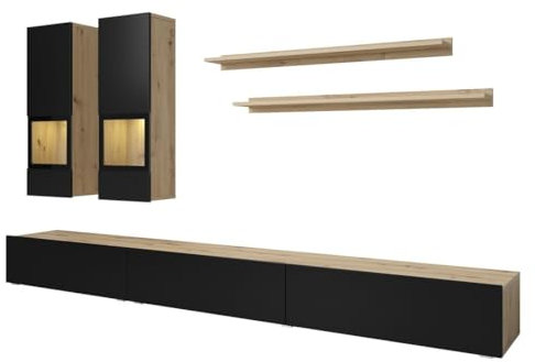 Ensemble Meubles de Salon Ramos – Chêne et Noir Super Mat – LED Multicolores intégrées