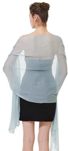 BEAUTELICATE Scialle Donna Elegante Crêpe Stola Estivo Leggera Coprispalle per Matrimonio Sposa Festa Cerimonia Abito (Blu ghiaccio, Taglia unica)