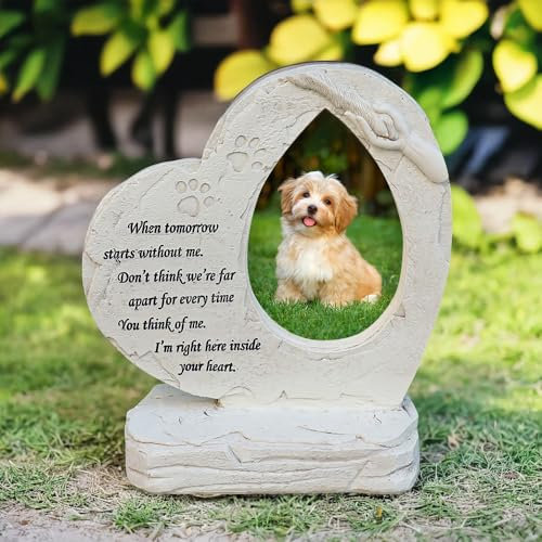 Pietre commemorative per cani con cornice per foto, a forma di cuore, pietre da giardino per cani da giardino, lapidi, lapidi all'aperto o all'interno, regalo commemorativo per cani Sympaty