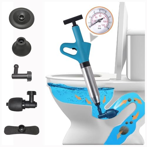 Druckluft Rohrreinigerm, Pressluft Rohrreiniger mit Vier Saugnäpfen, Rohrreinigungspumpe mit Luftdruckanzeige für Waschbecken, Bodenablauf, Toiletten, Rohrverstopfung