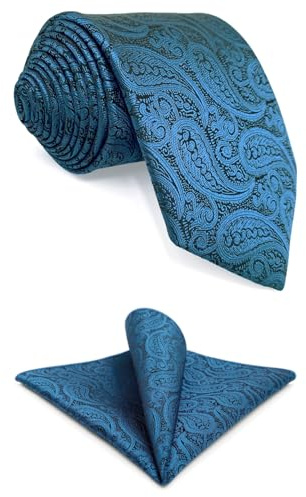 S&W SHLAX&WING Mörkblågrön Halsduk & Fickduk Set – Paisleymönster, Medium (147 cm), Vävd & Festlig