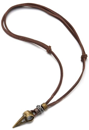 COOLSTEELANDBEYOND Antico Bronzo Aquila Uccello Testa Cranio Pendente, Uomo Cavo in Pelle Collana Marrone, Tribal Gotico