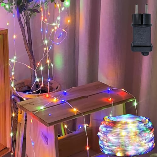 Hopelit Cadena de luces para exteriores, 40m 400LEDs coloridos, 8 modos, cadena de luces para interior con enchufe, temporizador, función de memoria, IP67 impermeable, manguera de luz LED para