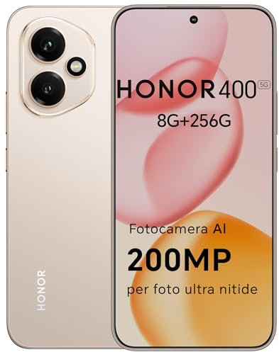 HONOR 400 Smartphone 5G Dual SIM NFC, 8GB/256GB, 200MP con AI fotografica, 6.55 pollici AMOLED Eye-Care Display 5000nit, 5300 mAh, Snapdragon 7 Gen 3, Android 15, Desert Gold, [Versione italiana]