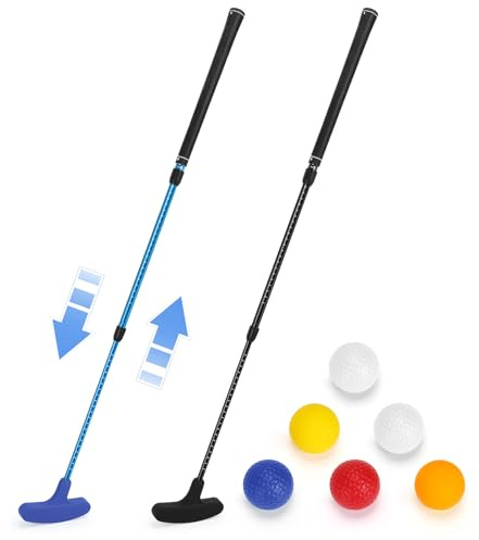 Lot de 2 mini putters de golf pour droitier et gaucher avec 6 balles, putter réglables pour homme et femme (noir, bleu)