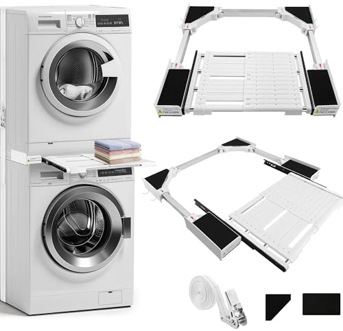 Kit Sovrapposizione lavatrice asciugatrice,supporto lavatrice asciugatrice,Telaio intermedio con filo stendibiancheria, telaio di collegamento