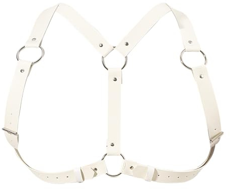 GENEMEN Mens Body Chest Belt Harness PU Leather Supporters Adjustable Shoulder Strap Sexy Party Cosplay Costume (A-White)