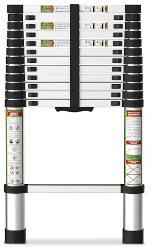 SPIEEK Telescoping Ladder for RV & Attic, 12.5FT Aluminum Extension Ladder with Dual Locking Mechanism, Max Load 330lbs, Compact Foldable Ladder for Roof, Home, Travel Trailer & Multi-Surface Use