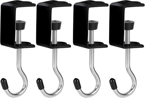 JINSHENBAOZI Lot de 4 crochets robustes pour sac à main, pour table et bureau - Capacité de 20 kg, organiseur de sac à dos, support de sac à main, alliage antirouille, gain de place (noir)