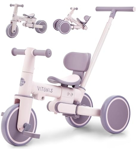 Tricycle bébé évolutif 5 en 1, Vélos pour Enfants de 1 à 3 Ans avec Barre de poussée pour Les Enfants，Cadeaux et Jouets pour garçons et Filles (Violet)