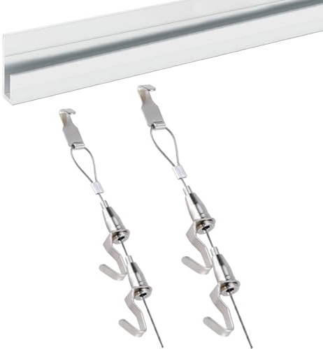 Ganci e filo bianco, 100/150/200 m, sistema di binari per appendere quadri per gallerie, uffici e musei, ganci per modanatura quadri (binario da 1 m, cavo da 1 m)