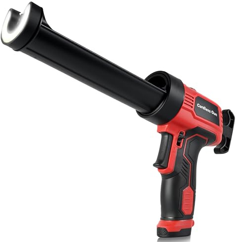 Pistola de calafateo eléctrica, pistola selladora de silicona antigoteo de 10 onzas, aplicador de pistola de silicona inalámbrico de 4 velocidades con luz LED integrada, empuje de 250 kg, ligera