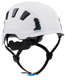 Irudek OREKA II Vent - Casco di sicurezza ventilato per lavori in altezza, ABS ultra leggero, sottogola regolabile, slot universali 30 mm, chip NFC, EN 397/EN 12492