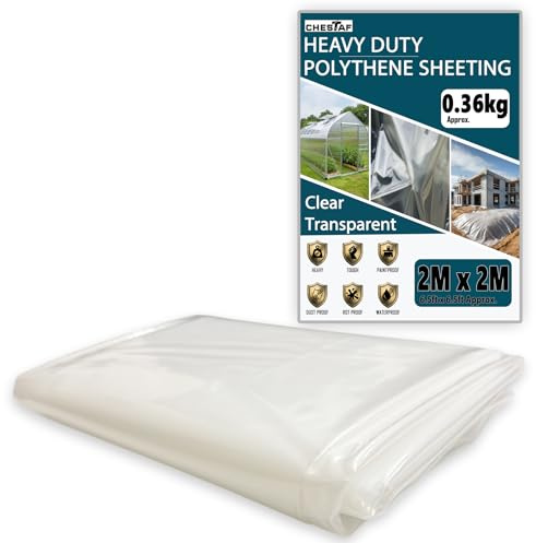 Plastic Sheeting Heavy Duty Thick 2 X 2M Thickened 0.36KG Clear Polythene Sheet Waterproof Garden Polytunnel Membrane Greenhouse Cover Dust Sheet Gardening Grow Insulation Building Rubble Protection
