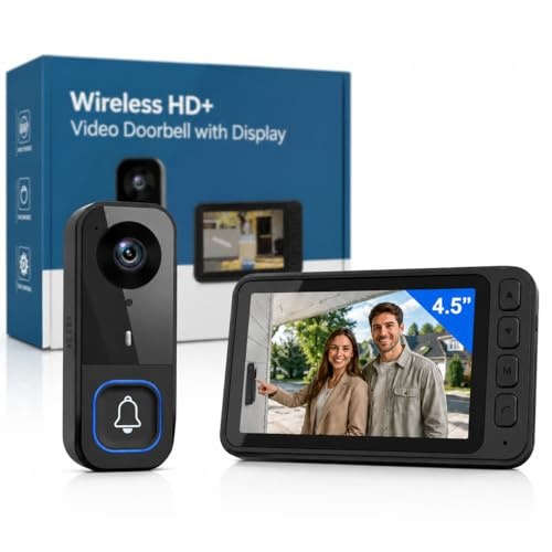 Winnes Videoportero Inalámbrico con Cámara 4.5” IPS – Timbre Sin WiFi Sin App 2.4GHz – Interfono 1080P con Visión Nocturna, Audio Bidireccional, Gran Angular 120°, IP65, TF