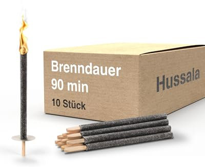 Hussala Diamond Wachsfackeln [10 Stück / 90 min] mit Holzstab und Tropschutz, Garten Fackeln aus Diamond-Wachs