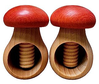 Wooden World 2 x Nutcracker made from natural beech wood - VERY SOLID Mushroom Red